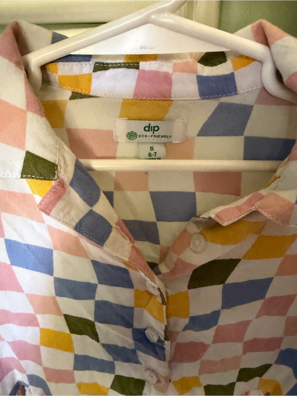 dip Girls Pastel Checker Button-Front Dress Top - Pink, Blue, Yellow, Olive - Picture 2 of 2